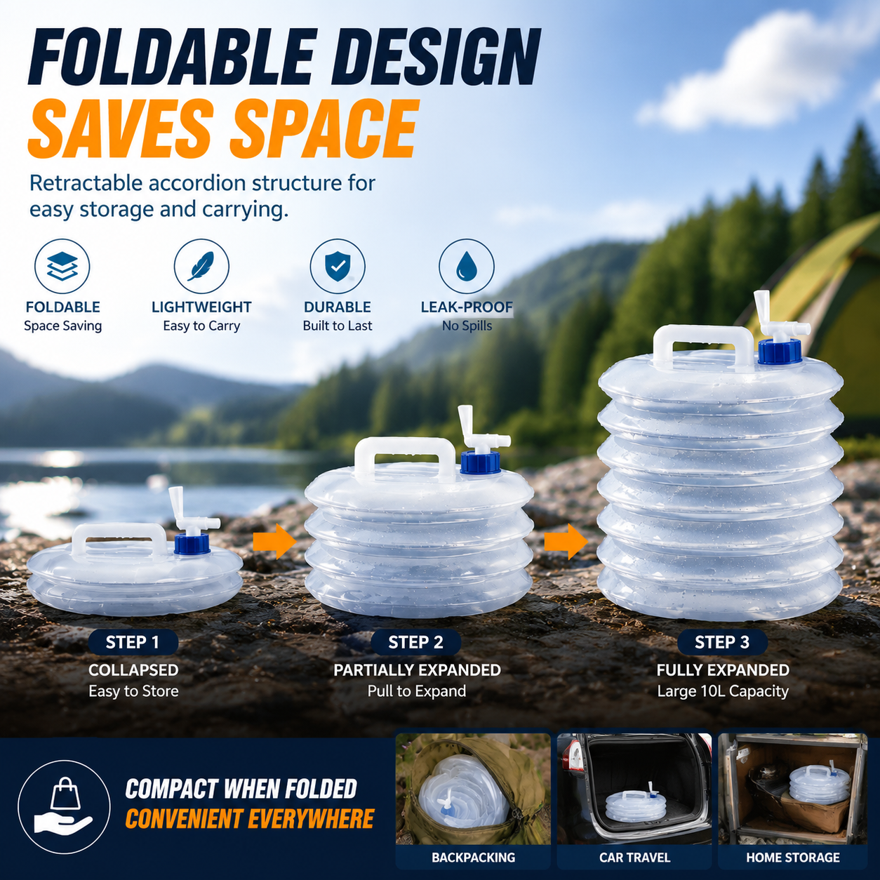 Foldable Camping Water Container β 5L/10L/15L Portable Water Bucket
