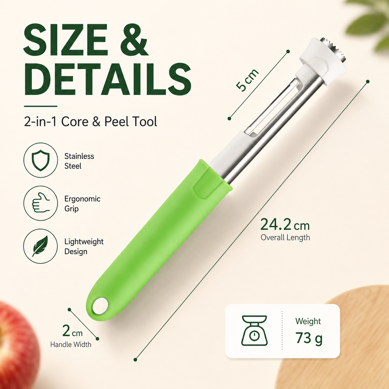 2-in-1 Apple Corer & Peeler β Stainless Steel Fruit Coring Tool for Apples, Pears & Peppers | Quick Seed Remover