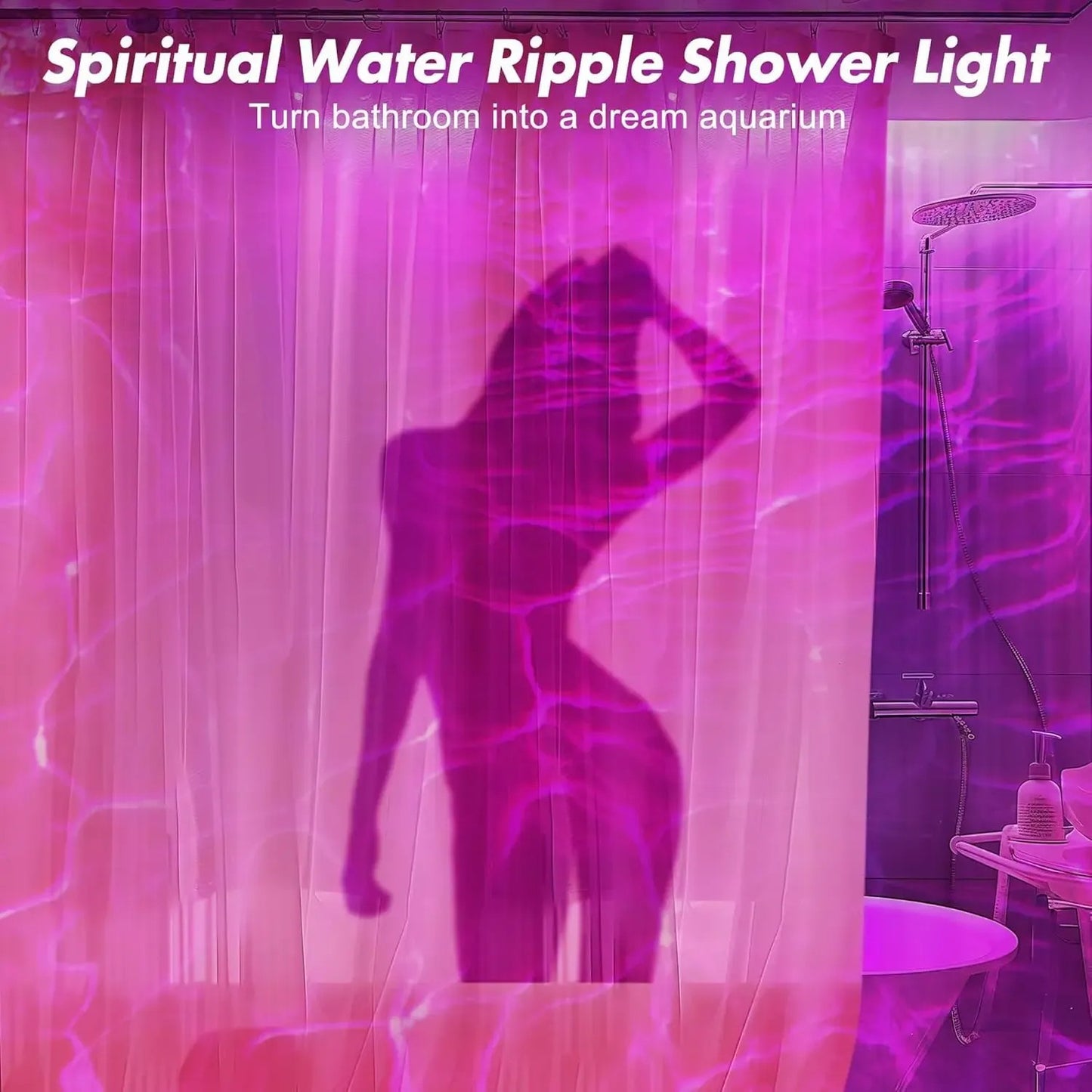 Rechargeable Shower Light No Wiring, 16 Color Changeable Ocean Wave Projector Light