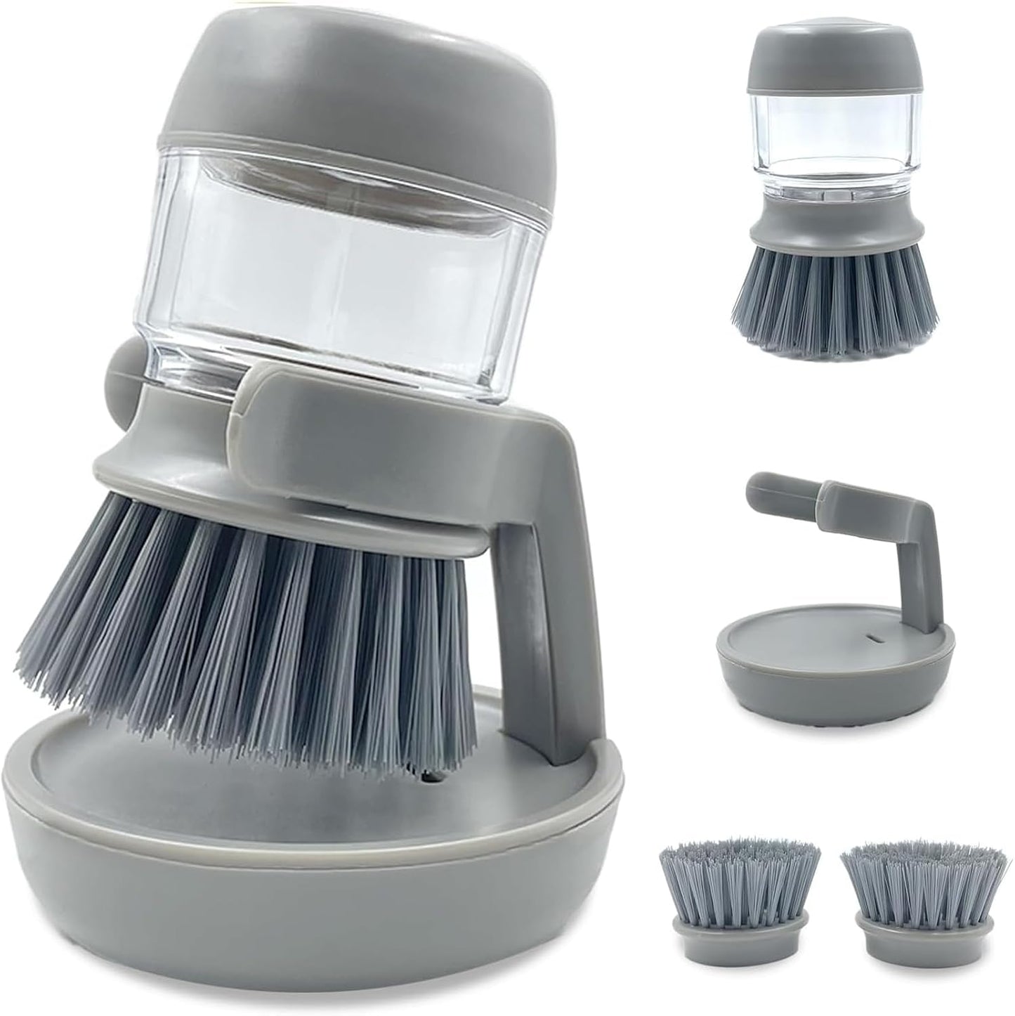 🧼 Soap Dispensing Palm Brush – Refillable Dish Scrubber With Drainage Stand