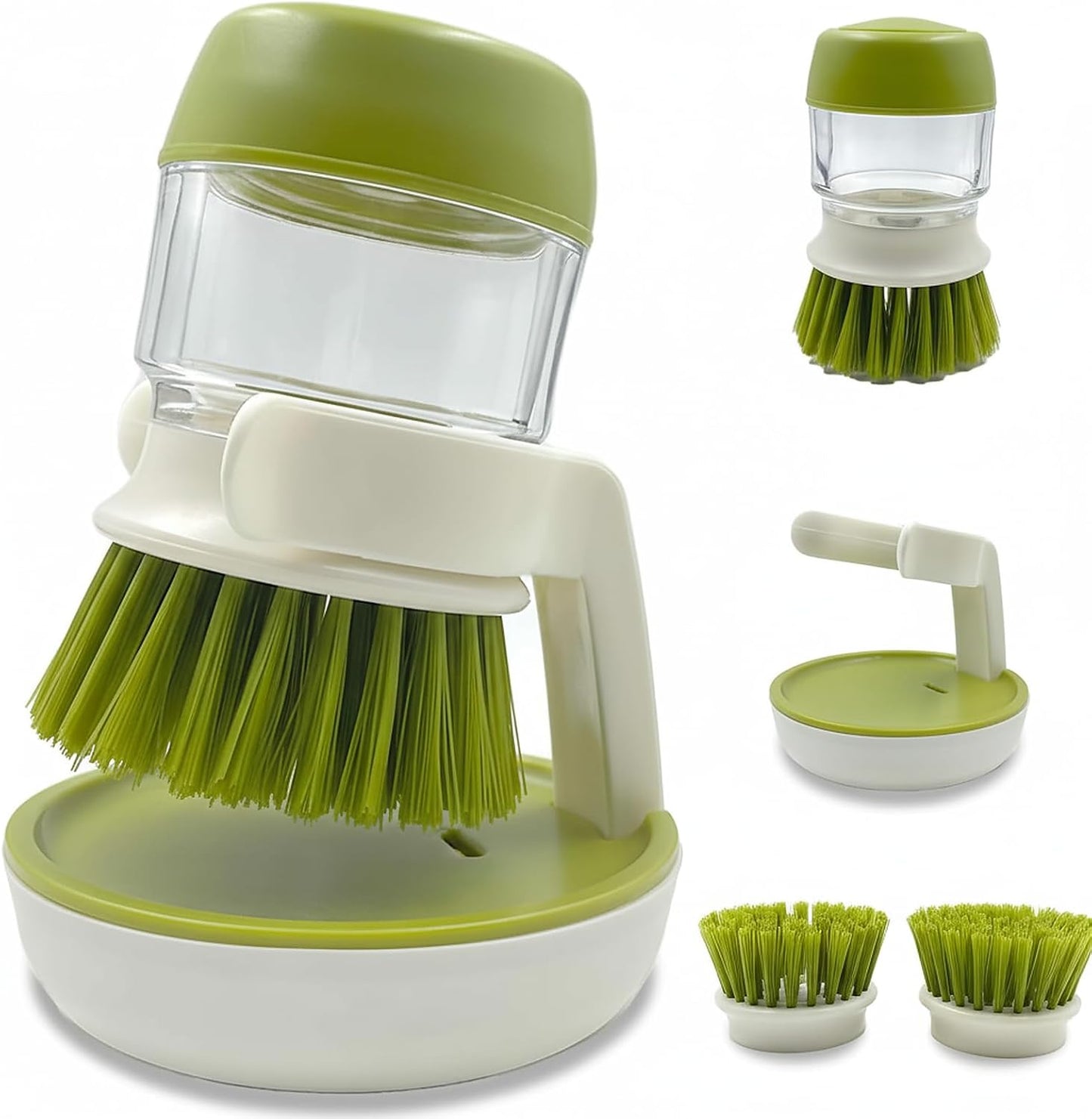 🧼 Soap Dispensing Palm Brush – Refillable Dish Scrubber With Drainage Stand