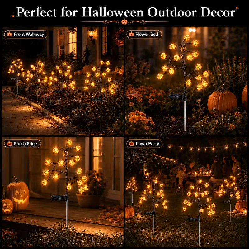 🎃 Pumpkin Solar Stake Lights 2PCS – Halloween Outdoor Yard Decor