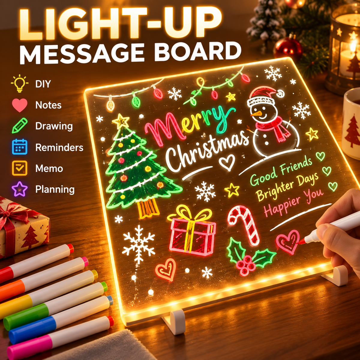 Light-up reusable acrylic LED message board