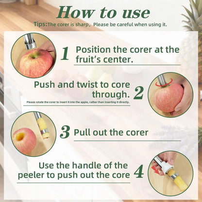 2-in-1 Apple Corer & Peeler – Stainless Steel Fruit Coring Tool for Apples, Pears & Peppers | Quick Seed Remover
