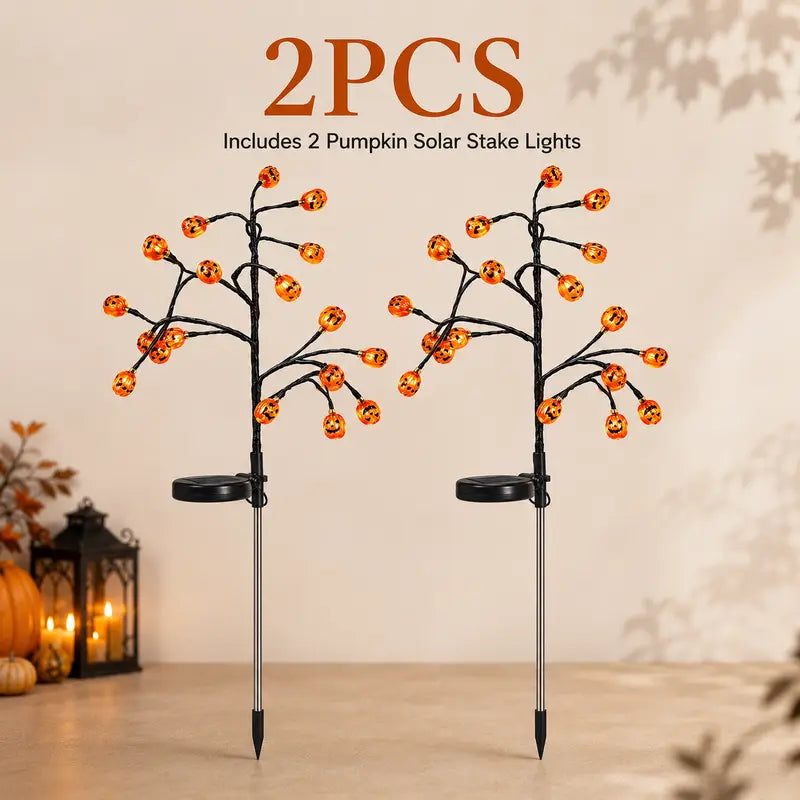 🎃 Pumpkin Solar Stake Lights 2PCS – Halloween Outdoor Yard Decor