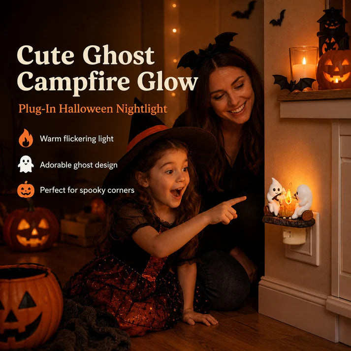 Ghost Campfire Night Light with Flickering Flame for Halloween Home Decor