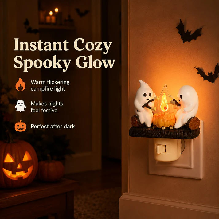Ghost Campfire Night Light with Flickering Flame for Halloween Home Decor