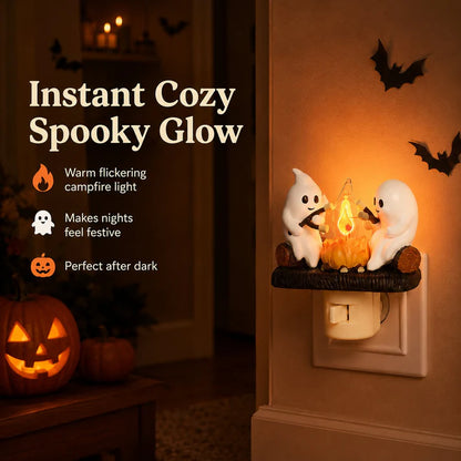 Ghost Campfire Night Light with Flickering Flame for Halloween Home Decor