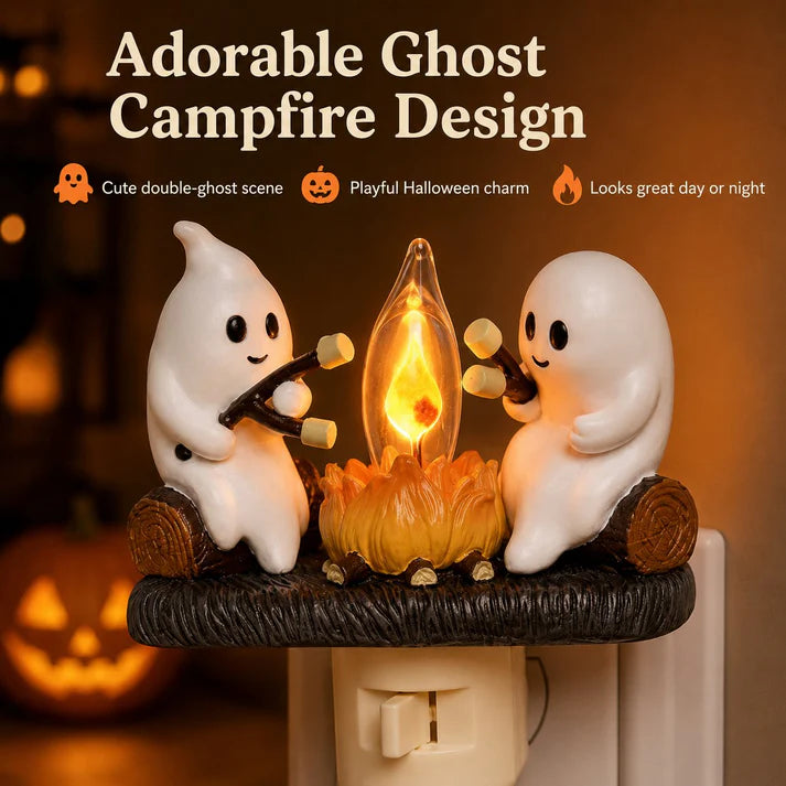 Ghost Campfire Night Light with Flickering Flame for Halloween Home Decor
