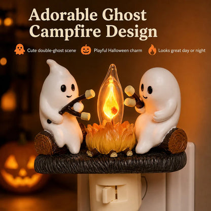 Ghost Campfire Night Light with Flickering Flame for Halloween Home Decor