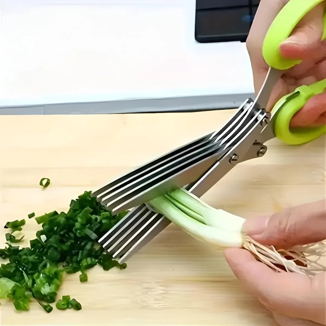 Stainless Steel 5-Blade Herb Scissors with Cleaning Comb