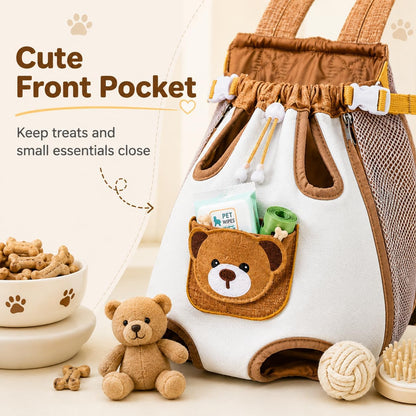 Cute Bear Front Pet Carrier Backpack, Breathable Adjustable Chest Bag for Cats & Small Dogs