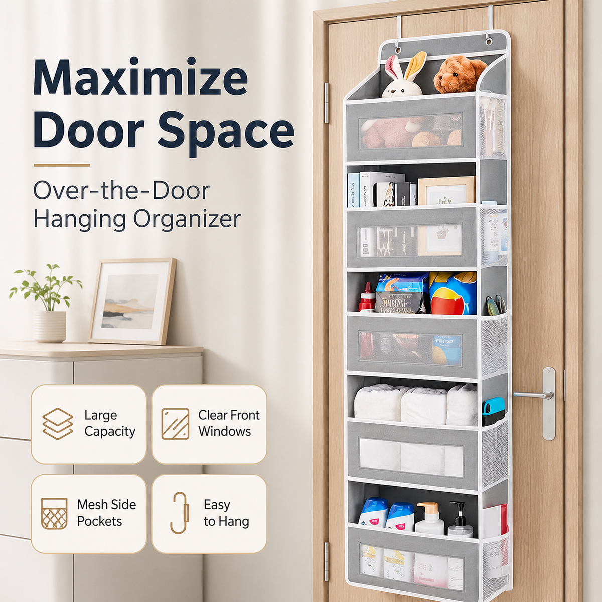 5-Tier Over-the-Door Organizer – Extra Side Mesh Pockets for More Storage 🚪