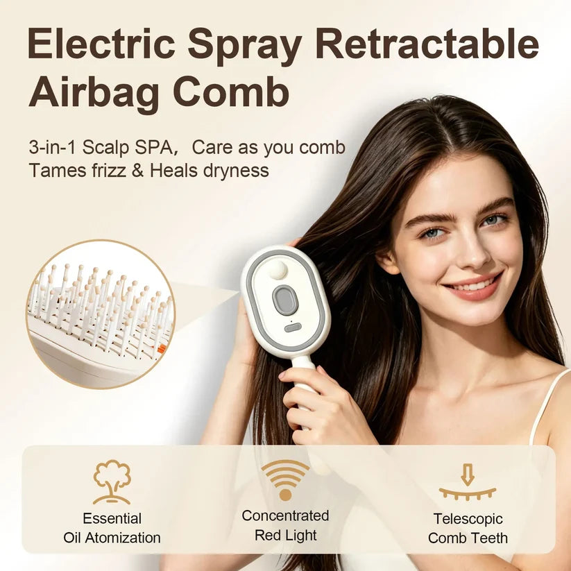 ✨ Essential Oil Mist Comb, Anti-Tangle Electric Massage Brush