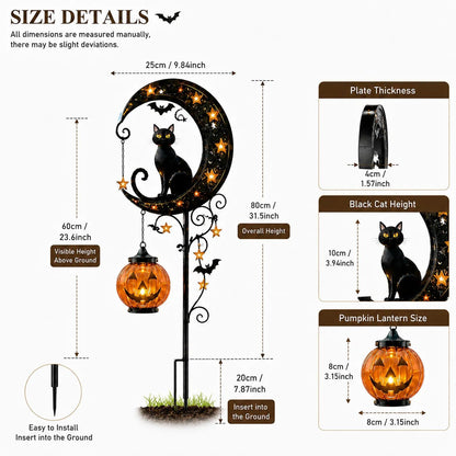 🎃 Solar Black Cat & Pumpkin Moon Stake Light