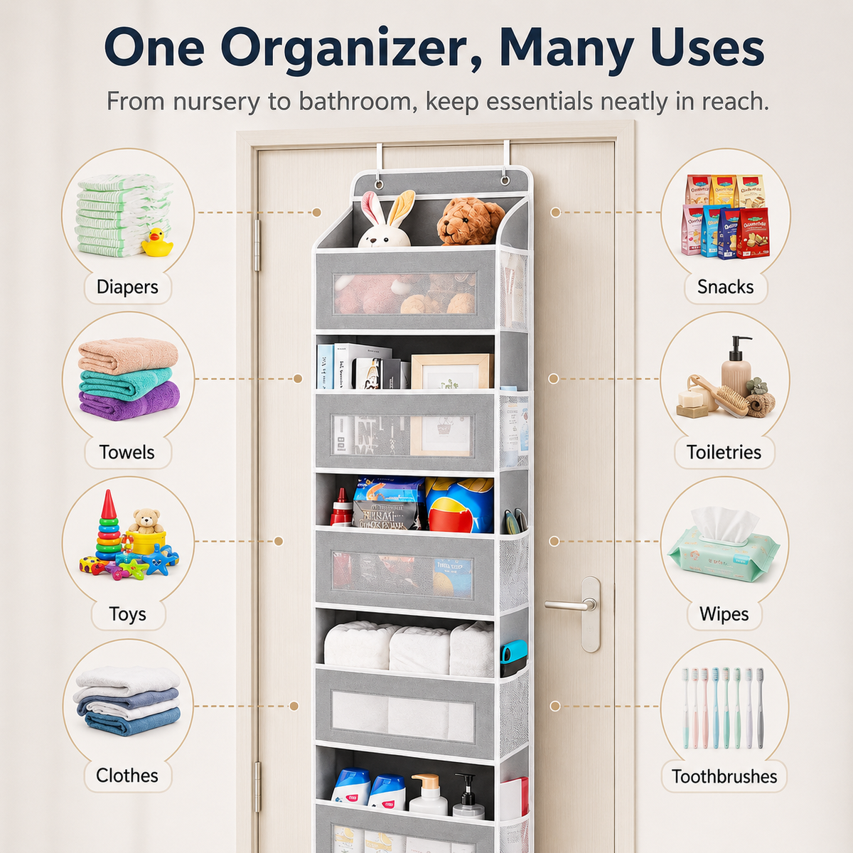 5-Tier Over-the-Door Organizer – Extra Side Mesh Pockets for More Storage 🚪