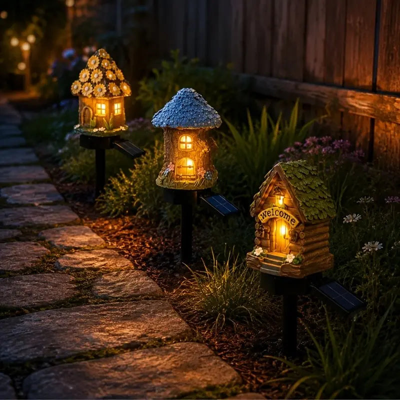 Solar Fairy-Tale Mushroom Cottage Garden Light