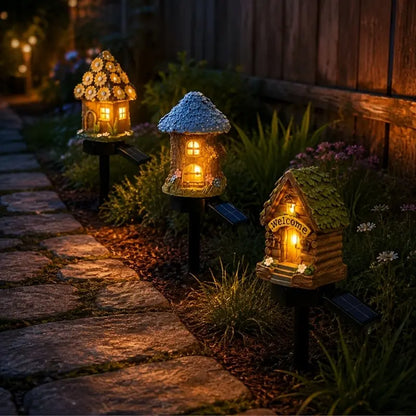 Solar Fairy-Tale Mushroom Cottage Garden Light