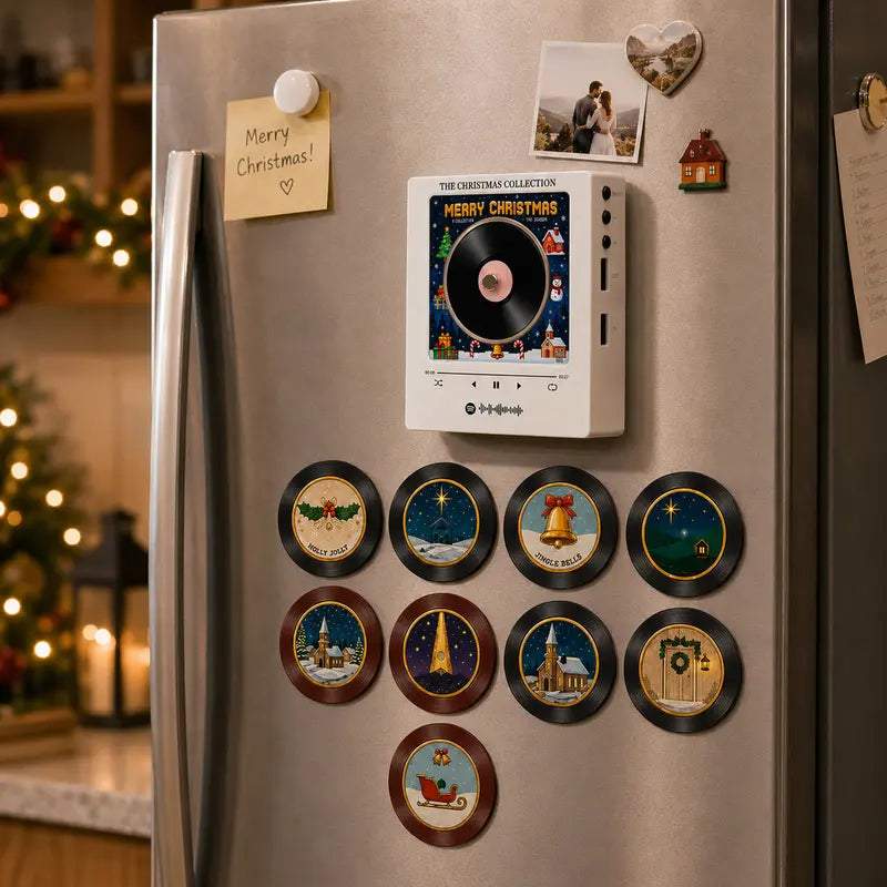 9 PCS Christmas Vinyl Player Fridge Record NFC Magnetic Music Box Set
