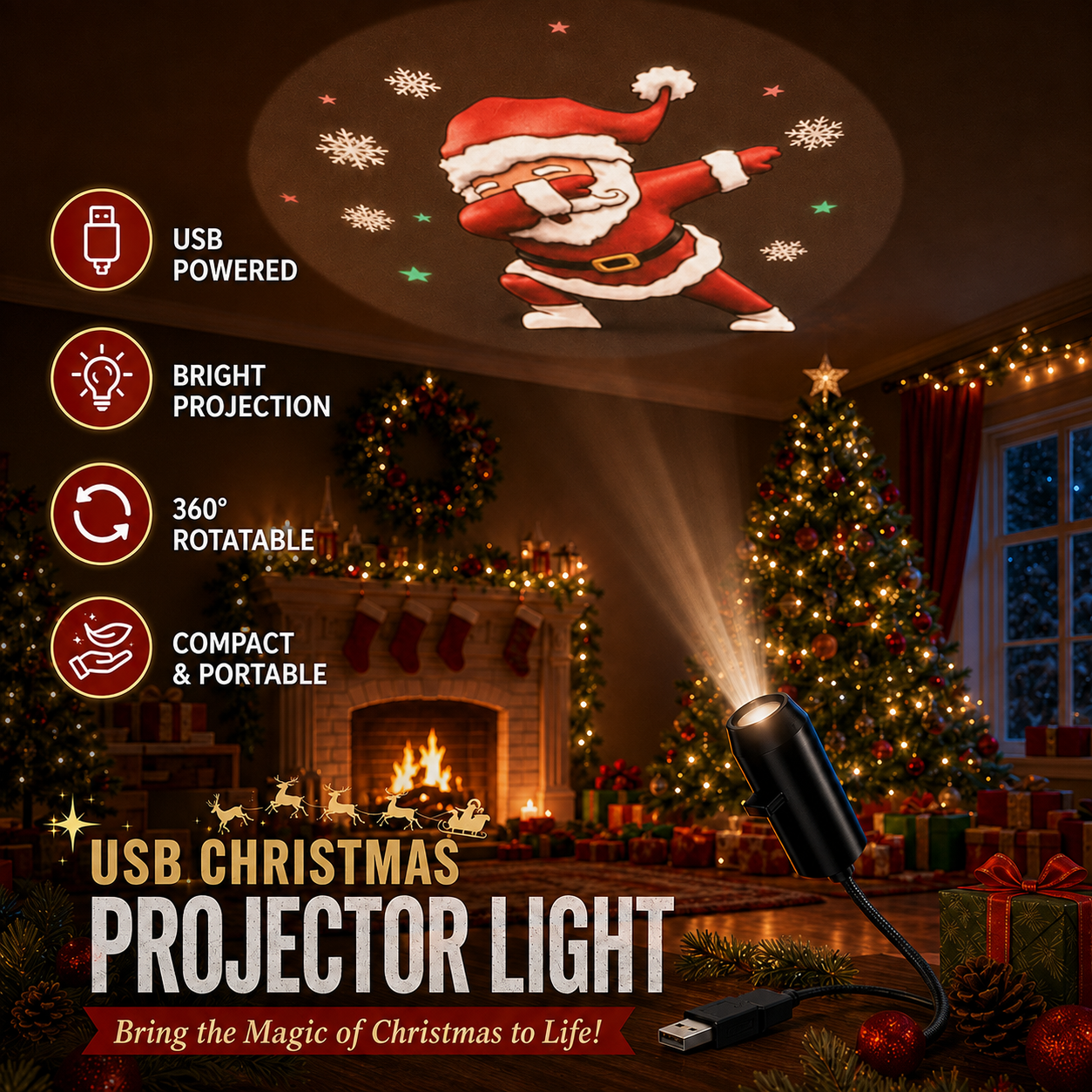 🎄Plug‑and‑Play HD Holiday Projector, Multi‑Scene Projection Light for Christmas, Halloween & Faith‑Themed Decor