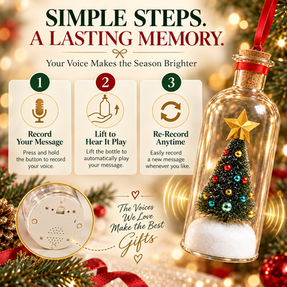 🎄 Recordable Glass Bottle Christmas Ornament, 8in Voice Recording Keepsake, Snowy Tree Scene