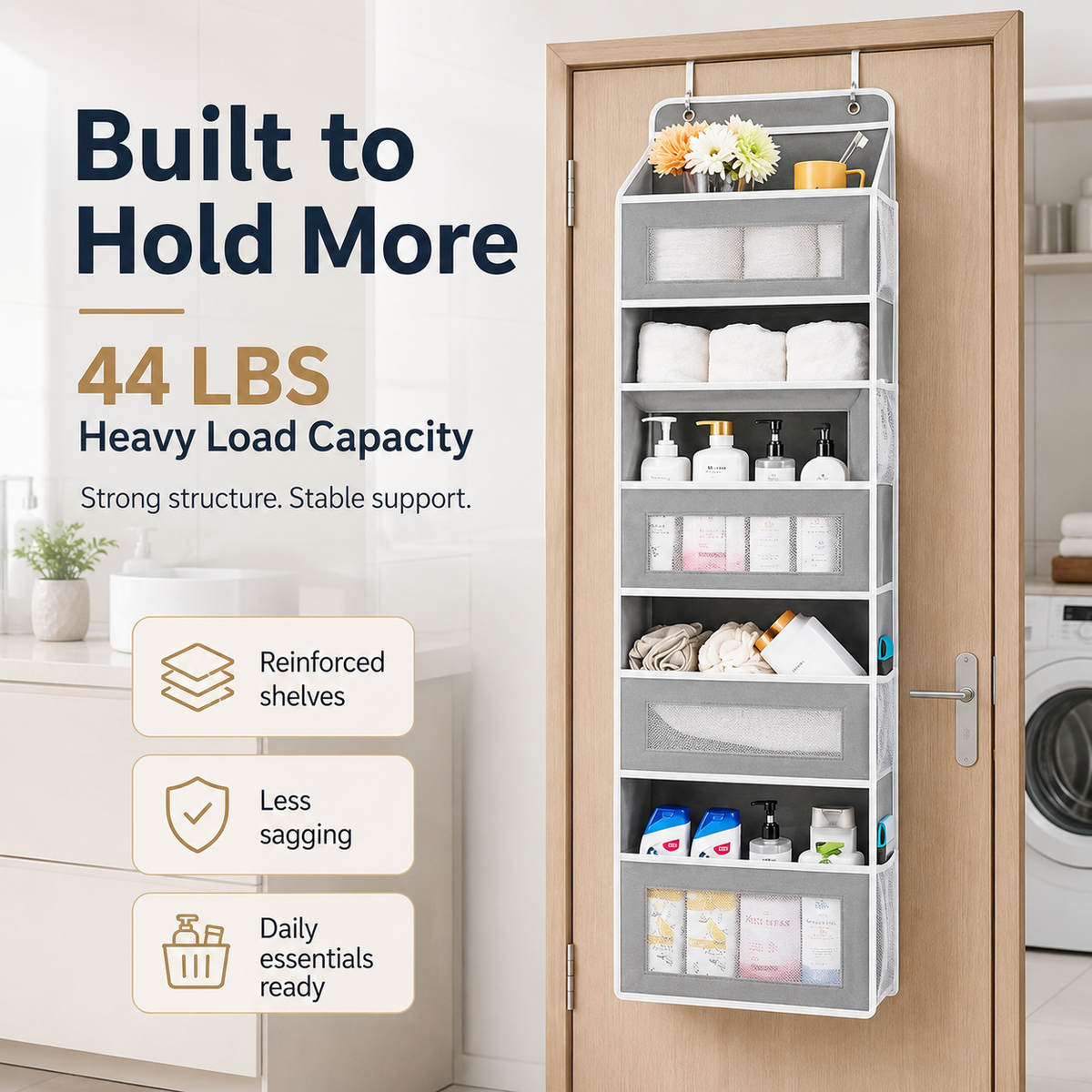 5-Tier Over-the-Door Organizer – Extra Side Mesh Pockets for More Storage 🚪