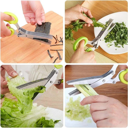 Stainless Steel 5-Blade Herb Scissors with Cleaning Comb