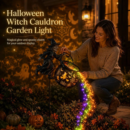 🎃 Flying Witch & Glowing Cauldron Garden Light – Magical Halloween Yard Display ✨