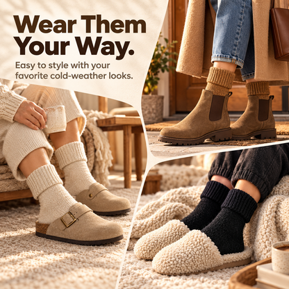 Fleece Lined Ribbed Crew Socks, Cozy Warm