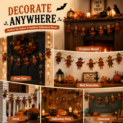 🎃 6 Piece Vintage Wooden Pumpkin Character Halloween Garland Banner Cutouts
