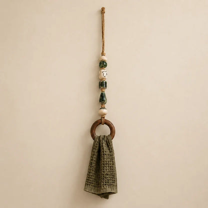 Decorative Beaded Towel Hanger with Wooden Ring