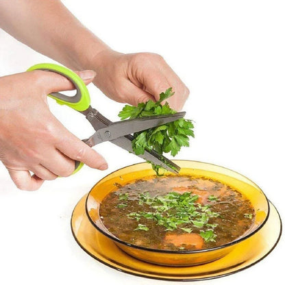 Stainless Steel 5-Blade Herb Scissors with Cleaning Comb