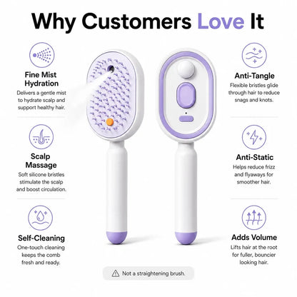 ✨ Essential Oil Mist Comb, Anti-Tangle Electric Massage Brush