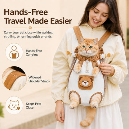 Cute Bear Front Pet Carrier Backpack, Breathable Adjustable Chest Bag for Cats & Small Dogs