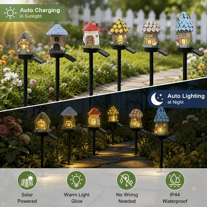 Solar Fairy-Tale Mushroom Cottage Garden Light