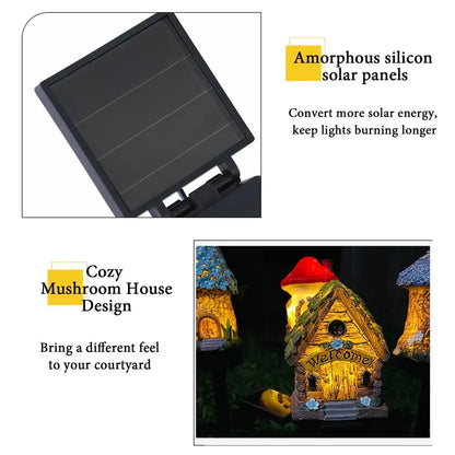 Solar Fairy-Tale Mushroom Cottage Garden Light