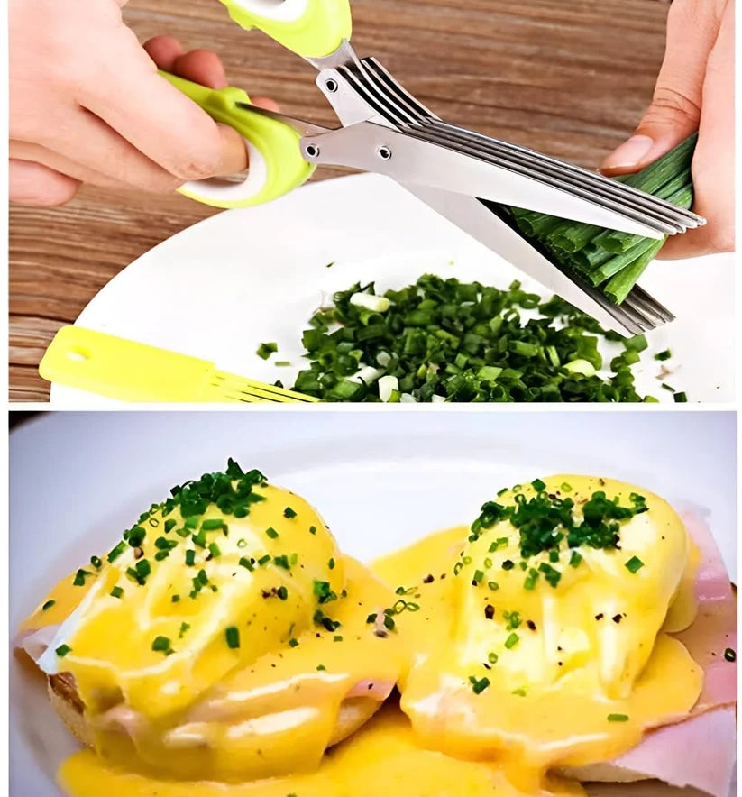 Stainless Steel 5-Blade Herb Scissors with Cleaning Comb