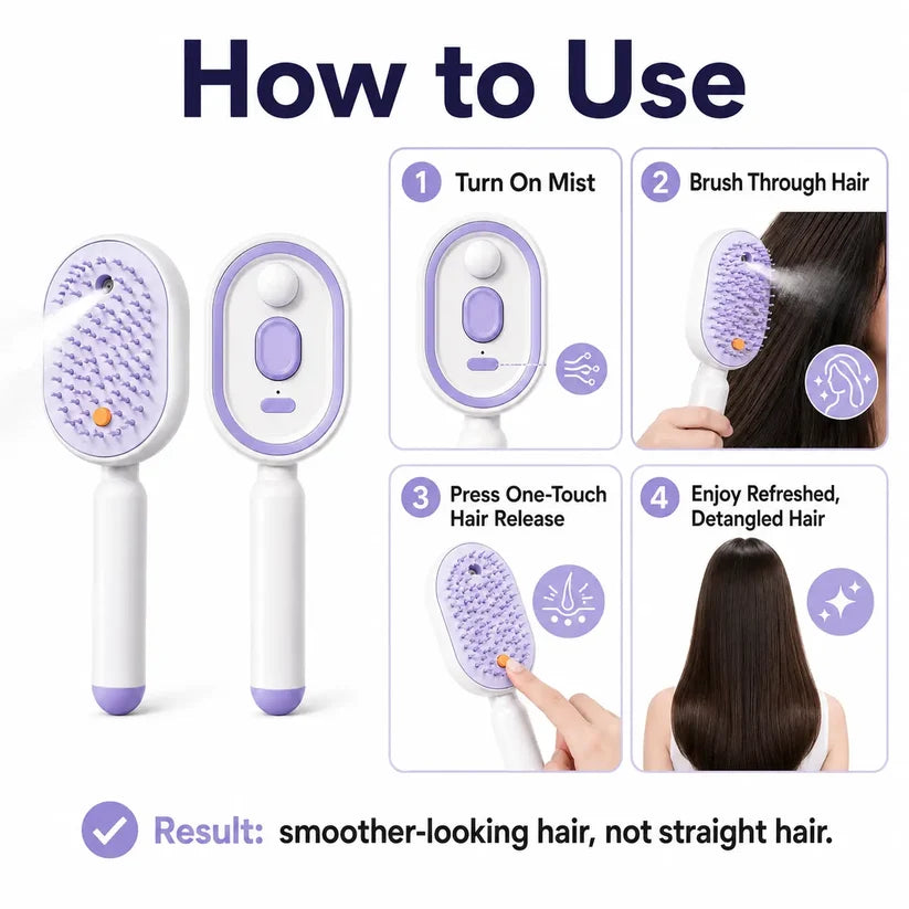 ✨ Essential Oil Mist Comb, Anti-Tangle Electric Massage Brush