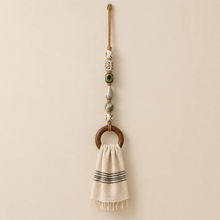Decorative Beaded Towel Hanger with Wooden Ring