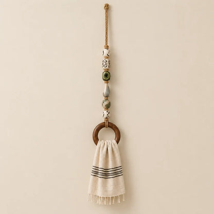 Decorative Beaded Towel Hanger with Wooden Ring