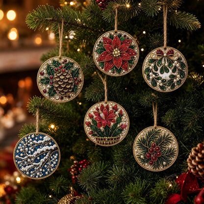 6Pcs DIY Wooden Christmas Tree Diamond Painting Ornaments
