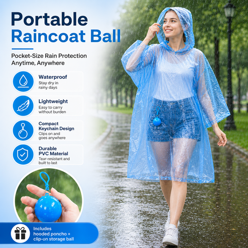 ☔ Portable Rain Poncho Ball Waterproof Hooded Raincoat Clip‑On Case