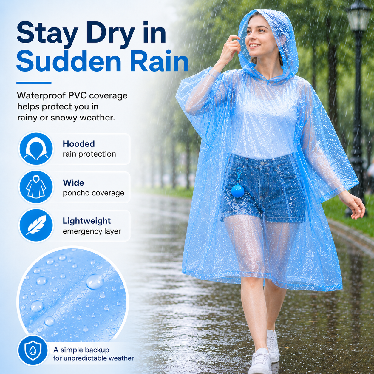☔ Portable Rain Poncho Ball Waterproof Hooded Raincoat Clip‑On Case