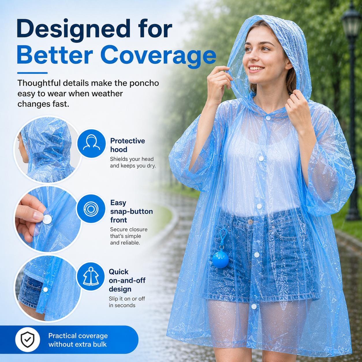 ☔ Portable Rain Poncho Ball Waterproof Hooded Raincoat Clip‑On Case
