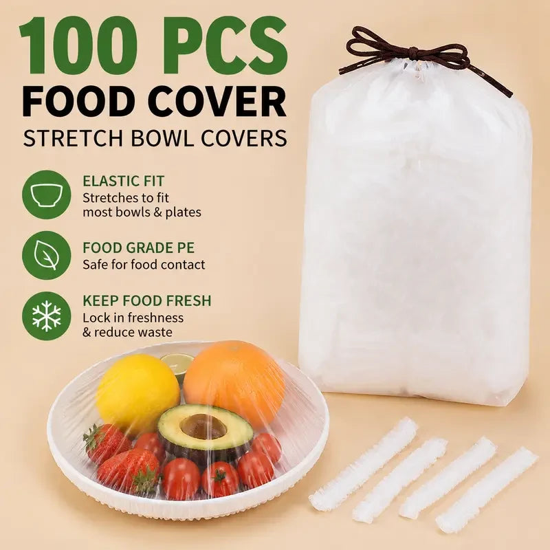 100PCS Disposable Stretch Food Covers for Bowls