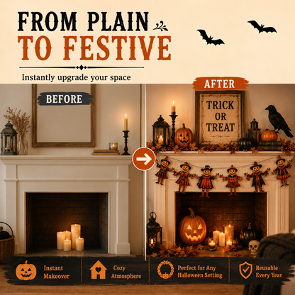 🎃 6 Piece Vintage Wooden Pumpkin Character Halloween Garland Banner Cutouts