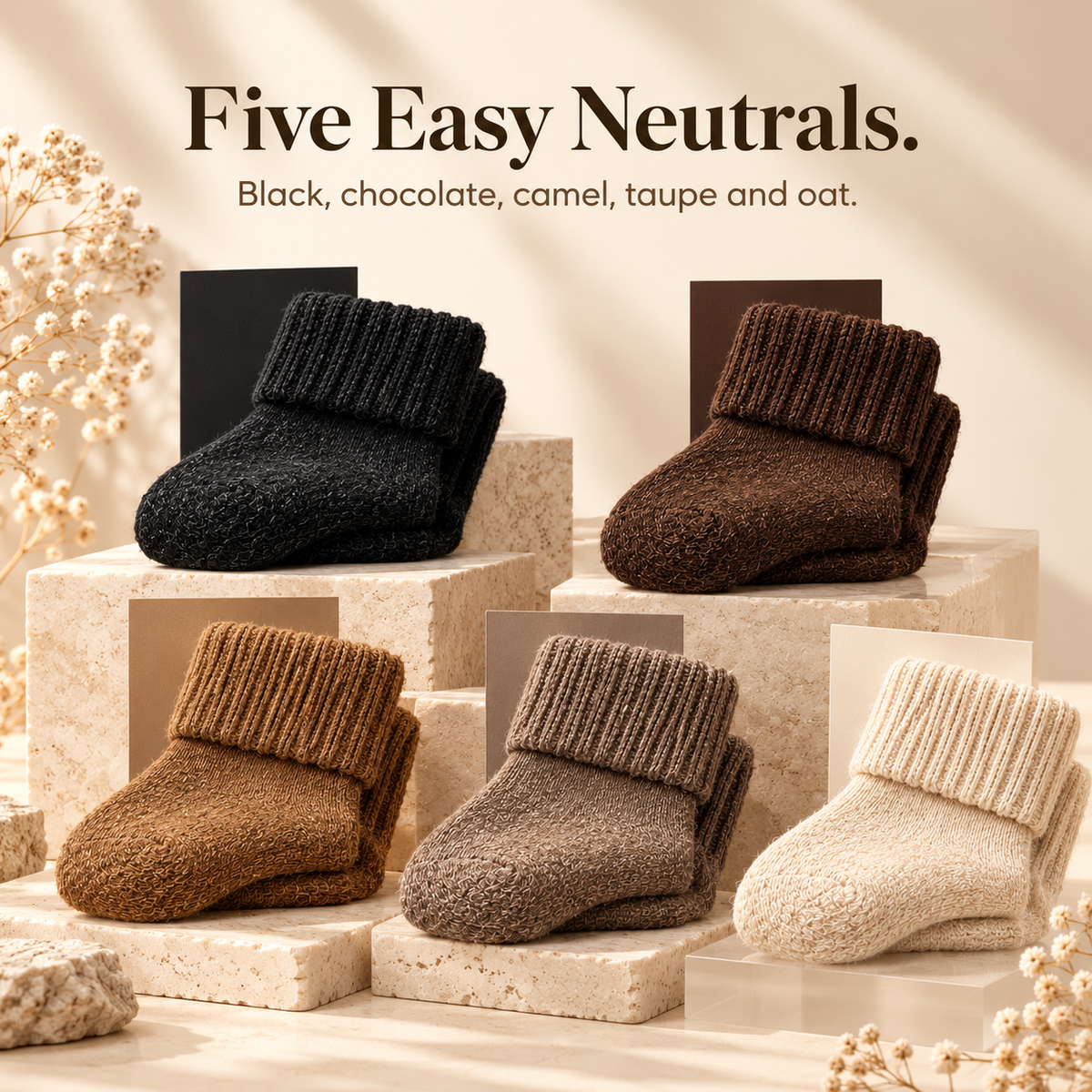 Fleece Lined Ribbed Crew Socks, Cozy Warm