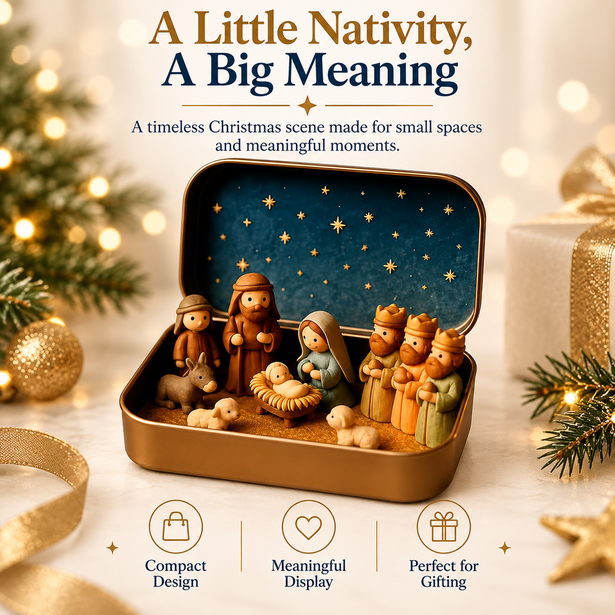 Pocket-Size Mini Nativity Scene Set with Storage Tin