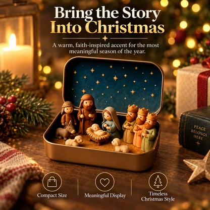 Pocket-Size Mini Nativity Scene Set with Storage Tin