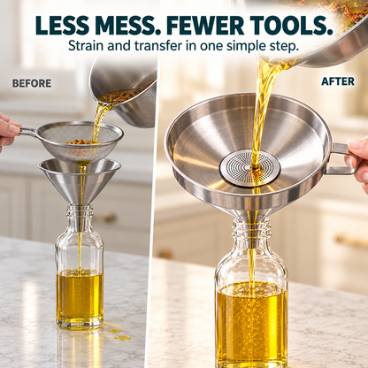 🥄 Pour, Strain & Transfer Without the Mess – Stainless Steel Kitchen Funnel